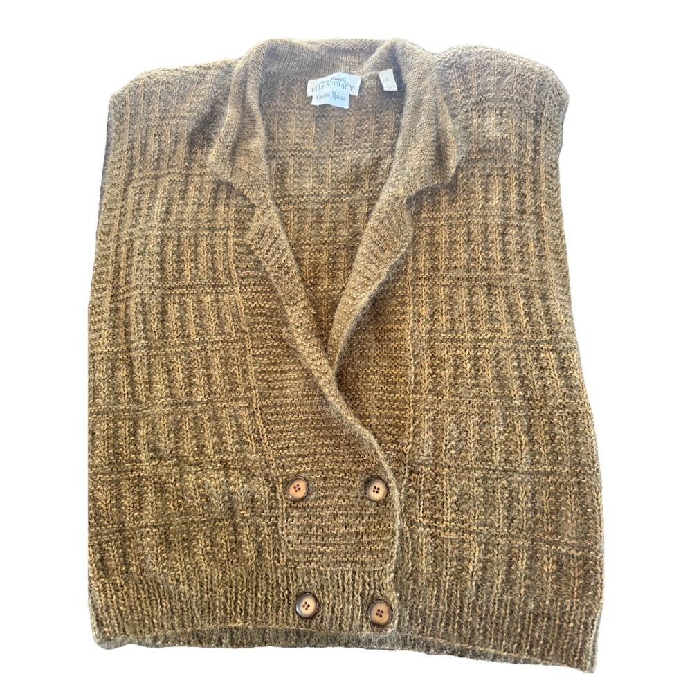 Sleeveless Sweater‎ Vest VTG 80s Mohair Brown Fuzzy Retro Chic Tailored Large - Picture 2 of 9
